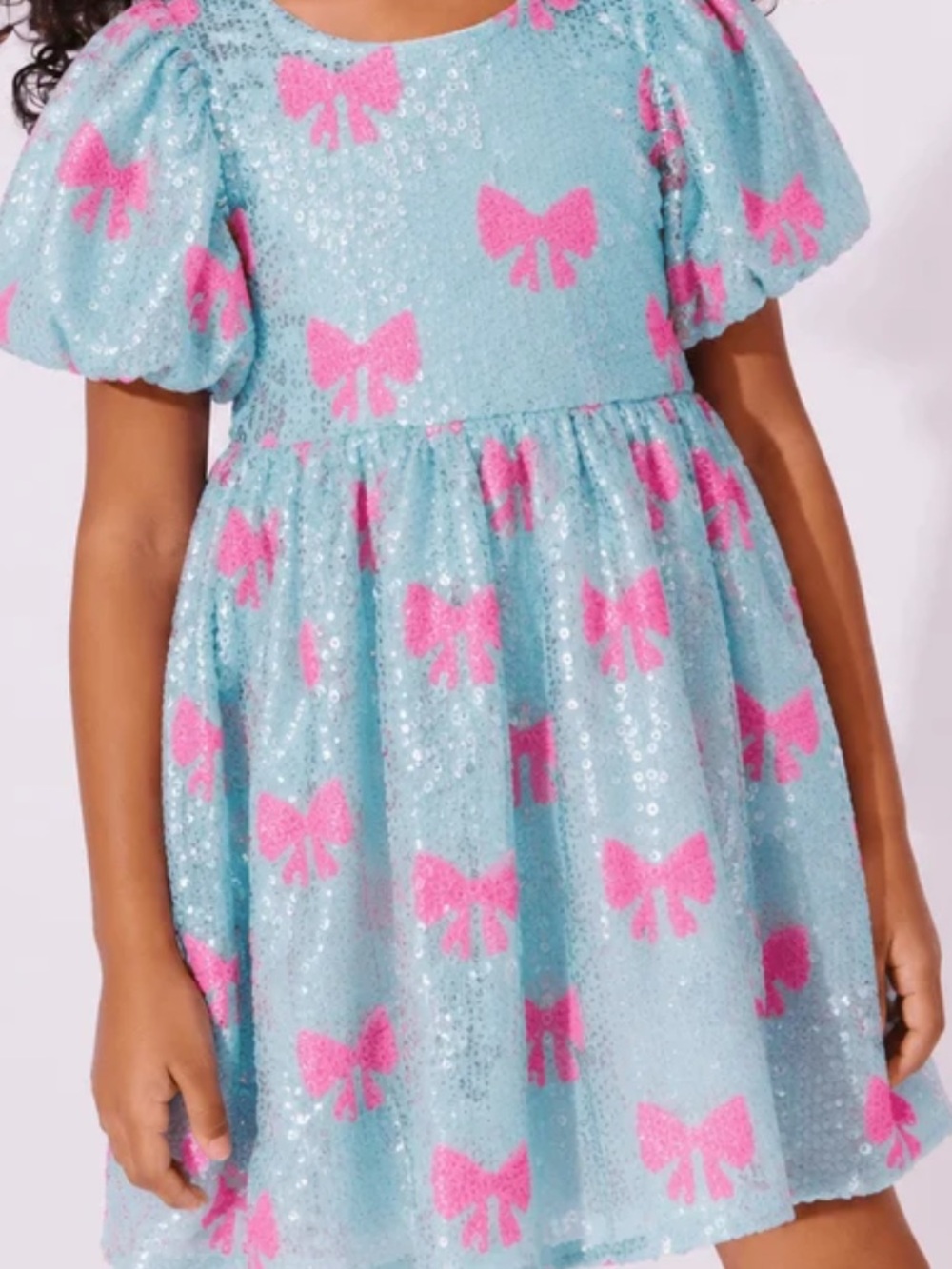 Lola + The Boys Girls Sequin Bow Puff Sleeve Party Dress Blue Pink NWT 5T